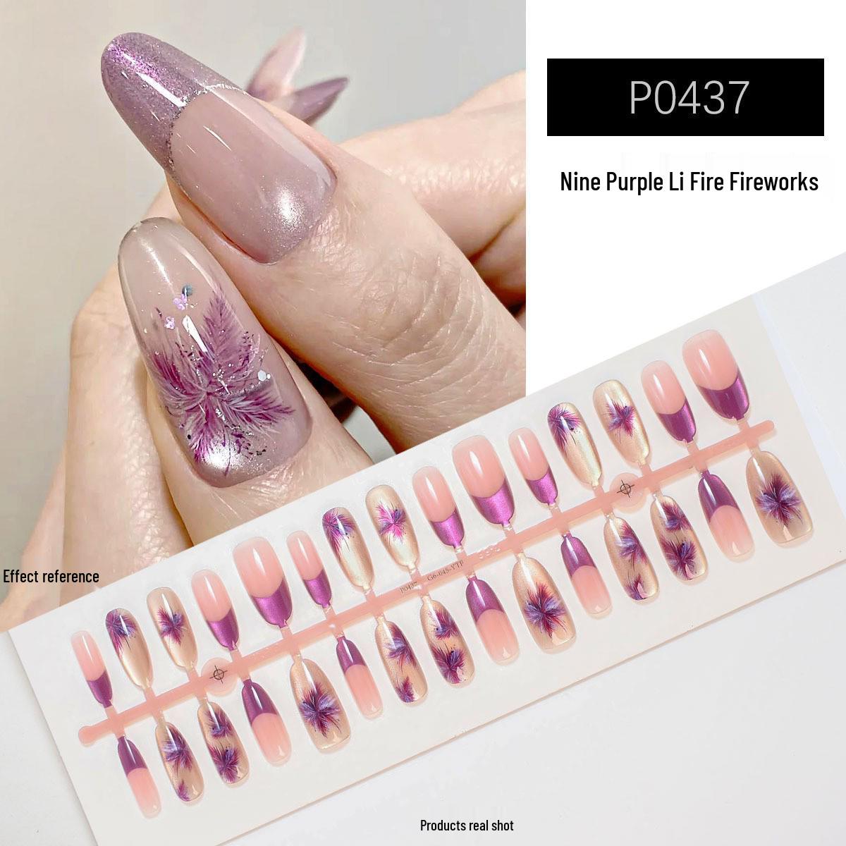 Новогодние типсы для ногтей 2026 года с градиентом  Кошачий глаз : Съемные Ли Фейерверки Фиолетовые, Красно-Фиолетовый Цветочный, Дизайн в Горошек.