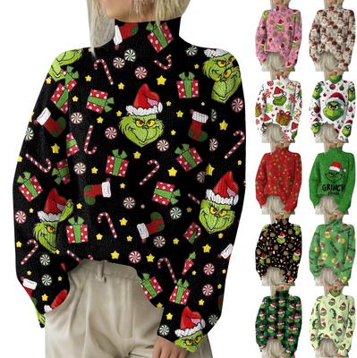 Weihnachts-Sweatshirts für Damen, Strickpullover, süßes Hemd, Herbst, Rollkragenpullover, Tops
