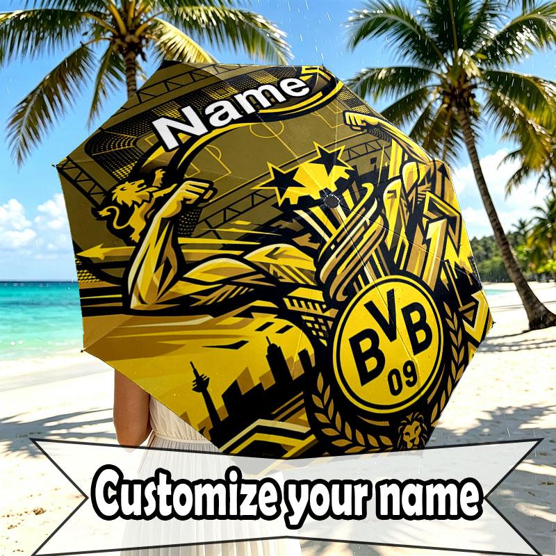 Custom Name Personalized Borussia Dortmund Bvb Print Umbrella, Auto Open Close, 8‑Rib Sturdy Frame, Commute Camping Hiking Use, Birthday Gift