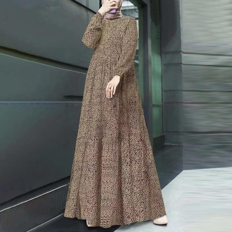 

Polka Dot Printed Long Sleeved A Word Dress Fashion New Large Size Elegant Loose Round Neck Party Dress Women s Spring Casual Long Dress 3XL верблюд