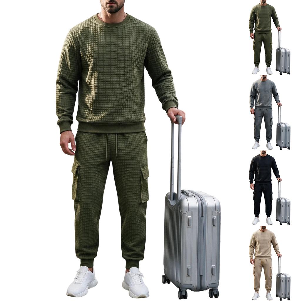 Men's Loose Fit Knit Long Sleeve Neck Sweatshirt and Sweatpants Set Casual Athletic Tracksuit for Fall and Winter