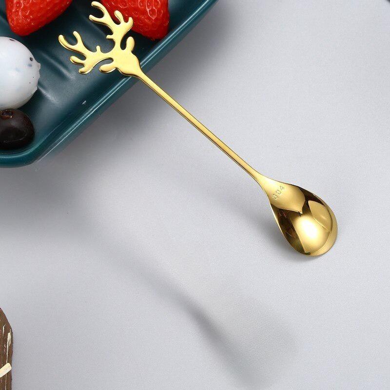 

304 Stainless Steel Deer Head Stirring Spoons - Elegant Coffee & Dessert Utensils for Christmas Parties, Romantic Tableware золотистый
