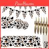 Cross-border Stock Black Brown Cow Party Cutlery Set Cow Print Paper Plates And Cups Birthday Party Decorations