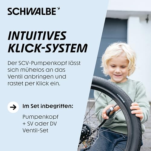 Schwalbe Clik Valve - Bicycle Valve Attachment - SV-SCV Conversion Kit (with Pump Head)