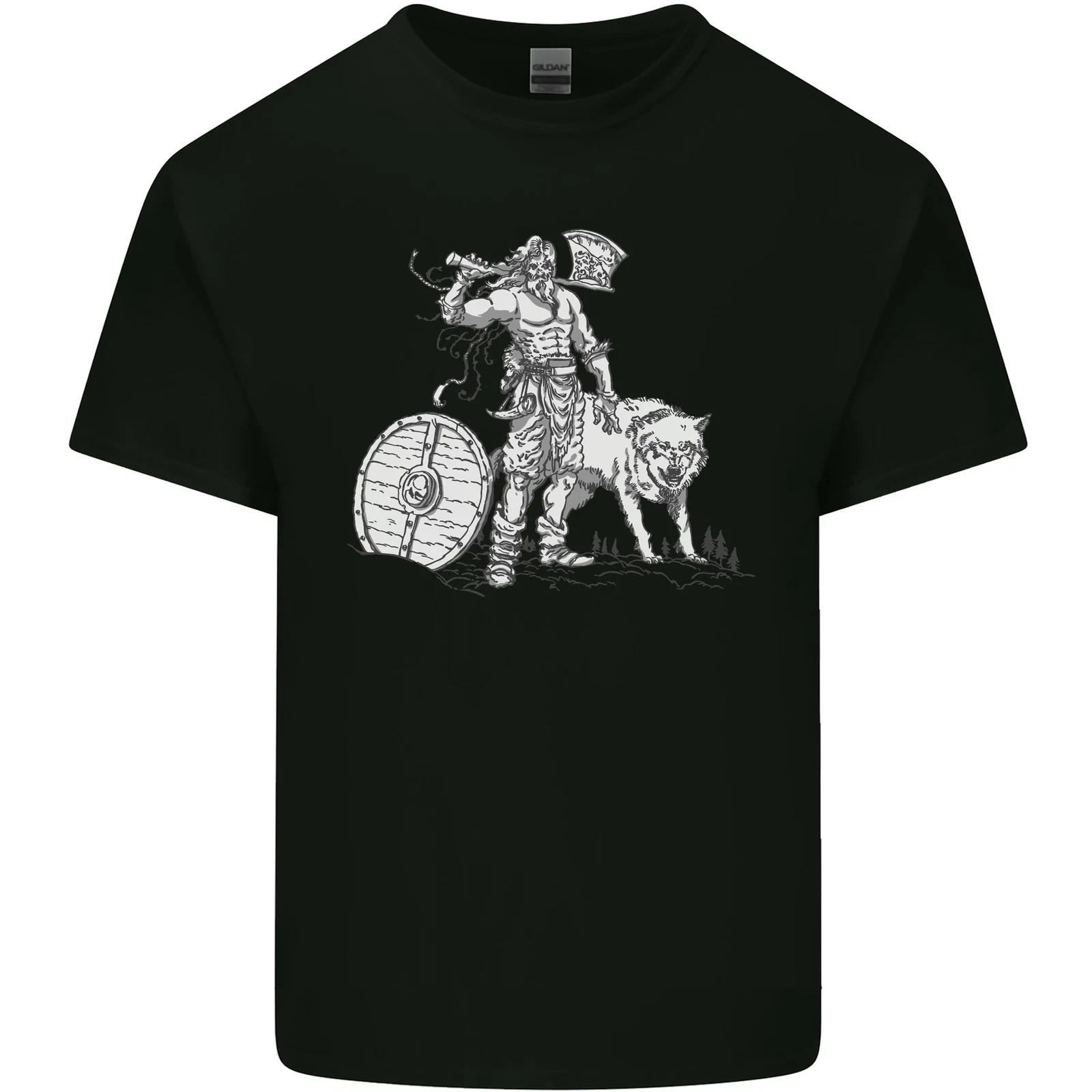 Viking With a Wolf and Shield Thor Valhalla Kids T-Shirt Childrens XL