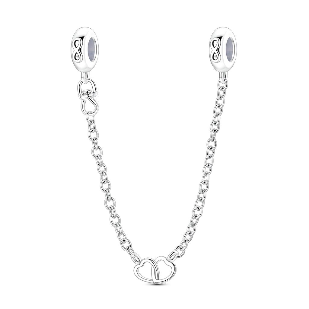 Safety Chain Charms 925 Silver Love Bow Star Moon Snowflake Safety Chain Fit Bracelet DIY Women's Jewelry