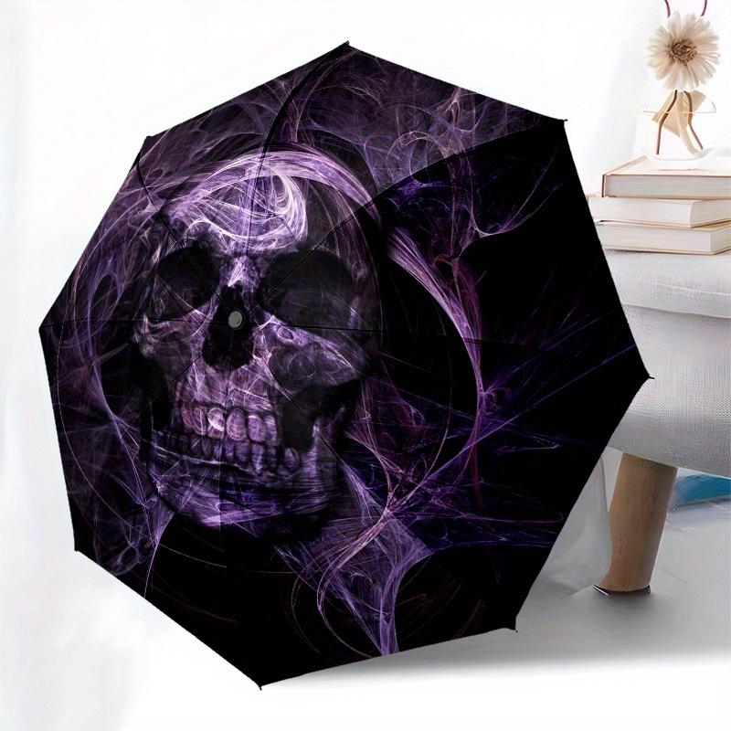 Purple Skull Fractal Art Print  Unique Wall Decor for Your Home or Office Umbrella, Portable 3 Fold Compact Umbrella for Men & Women,S288