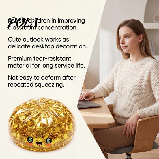Wax-like Squeeze Toy Gold Foil Steamed Bun Stress Ball, Cute Food Shape Fidget Healing Sensory for Anxiety Relief, Soft Elastic Maltose Reliever,