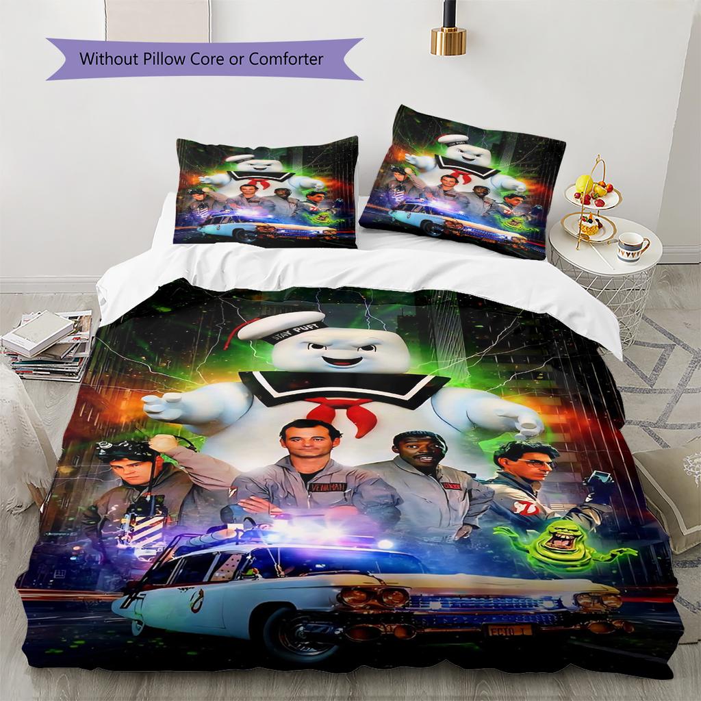 Ghostbusters Pattern Bedding Quilt Set Quilt Cover Pillowcase Home Decoration Gift (1 * Duvet Cover + 2 * Pillowcase, Without Core)