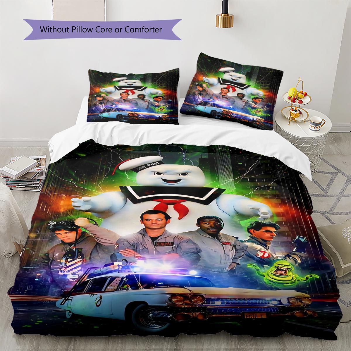 Ghostbusters Muster Bettwäsche Steppdecke Set Bettbezug Kissenbezug Heimdekoration Geschenk (1 Bettbezug + 2 Kissenbezüge, ohne Füllung) 135x200cm