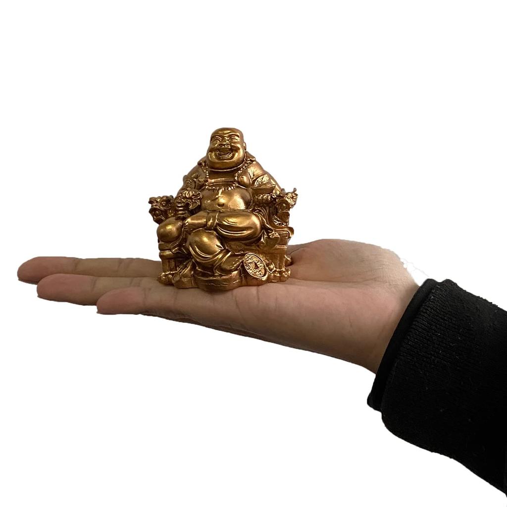 Hotei-Figur, Maitreya-Bodhisattva, Feng-Shui-Artikel, Hotei auf einem Drachenthron sitzend, Amulett für Reichtum, Glück und finanzielles Glück (Gold)