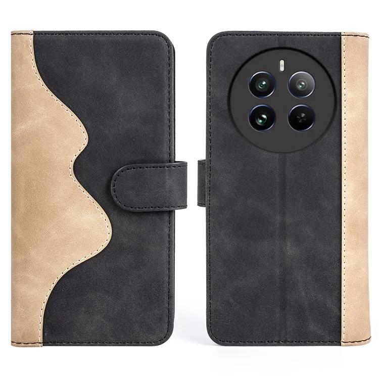 

For Realme 12+ 5G Case Color Splicing Leather Phone Cover with Wallet Card Slots