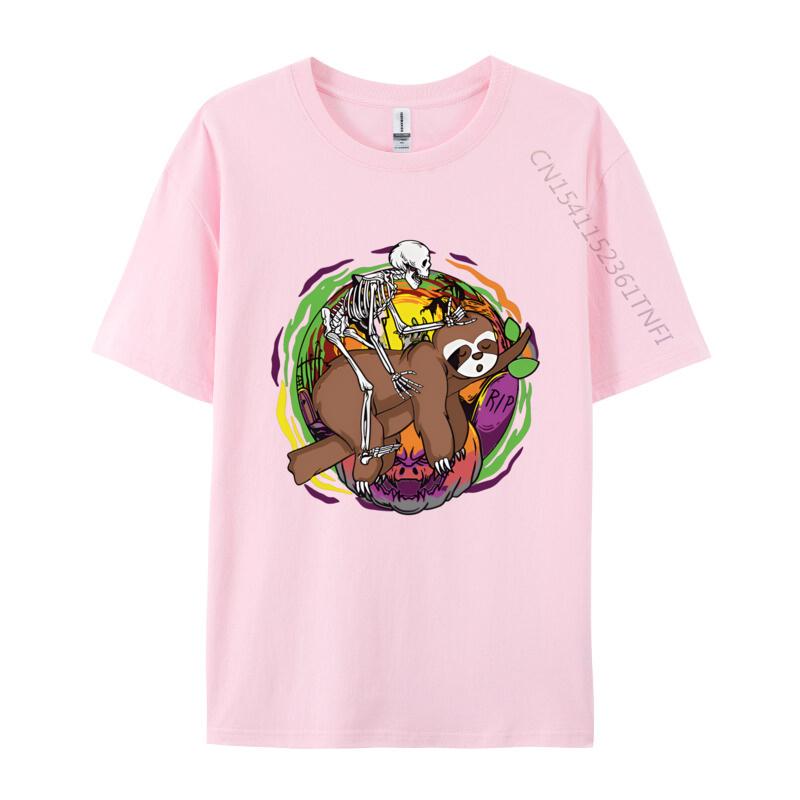 Skeleton Riding Sloth Lazy Halloween TShirt Hot Sale Boy Tops T Shirt Printed On Tshirts Cotton T Shirts For Unisex