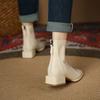 French Soft Leather Small Short Boots Small Autumn and Winter New Square Head Thin Boots Medium Tube Thick Heel Martin Boots