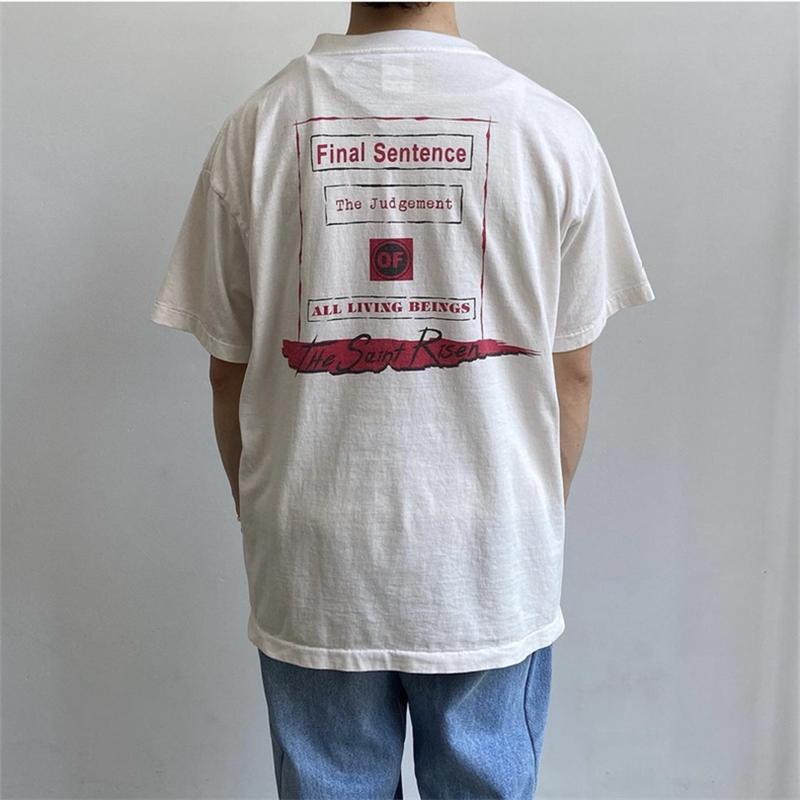 Retro Tops Portrait Letter Banner Printed Short Sleeve High Street Retro Washed VintageT Shirt Loose Japanese Street Oversize
