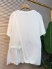 Plus Size Lace Patchwork Short Sleeve T-shirt - Women's Irregular Summer 2025 Slimming Flaw-Covering Top