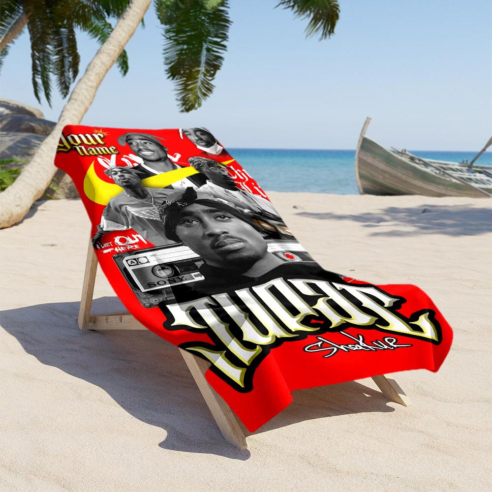 2pac Customize Text Beach Towel Quick-Dry Soft Microfiber Ideal for Travel Outdoor Swim Pool Yoga Surf Camping Hiking Gym Gift Holiday