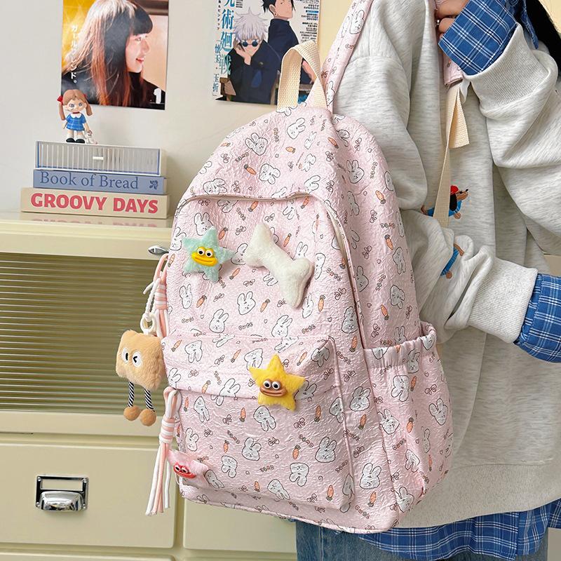 School Bag Korean Ins Wind Floral Junior High School Student School Bag High Value Large Capacity Backpack Simple and Lightweight Campus Backpack