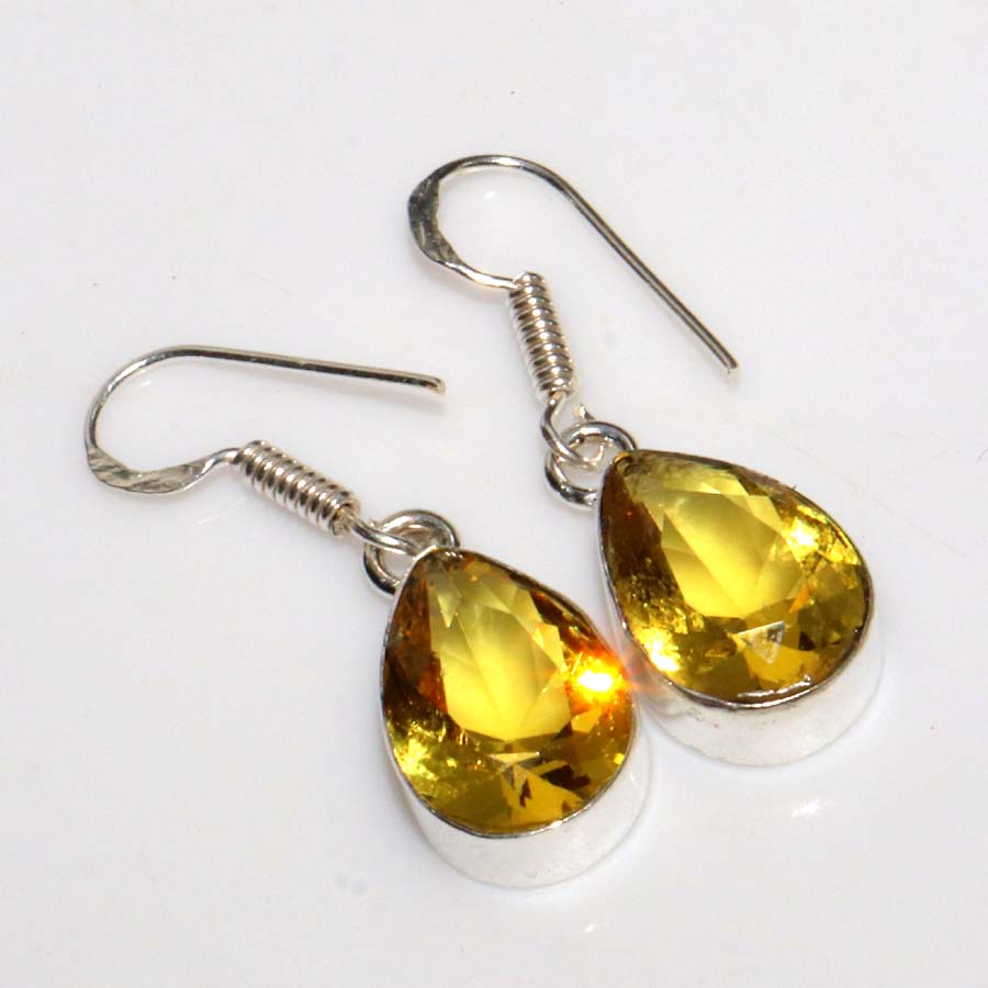 Outstanding Citrine 925 Silver Plated Earrings 1.5" Superb Jewelry Trendy f5Z59