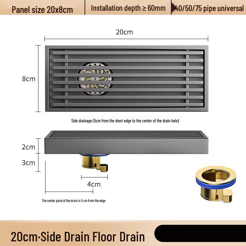 Gunmetal Grey Long Strip Floor Drain