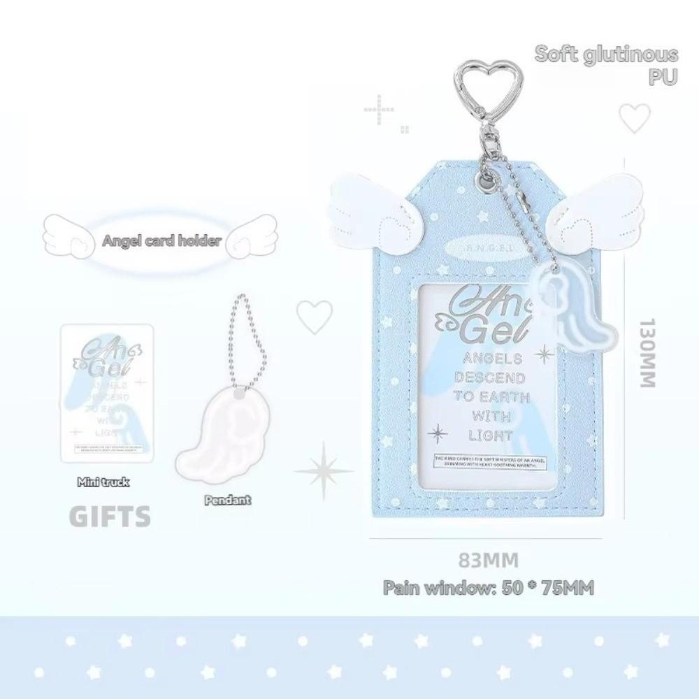 

New PU Leather Card Backpack Pendant Chain Girly Style Angel Wing Card Holder Kawaii Collectible Display Case Card Protection синий