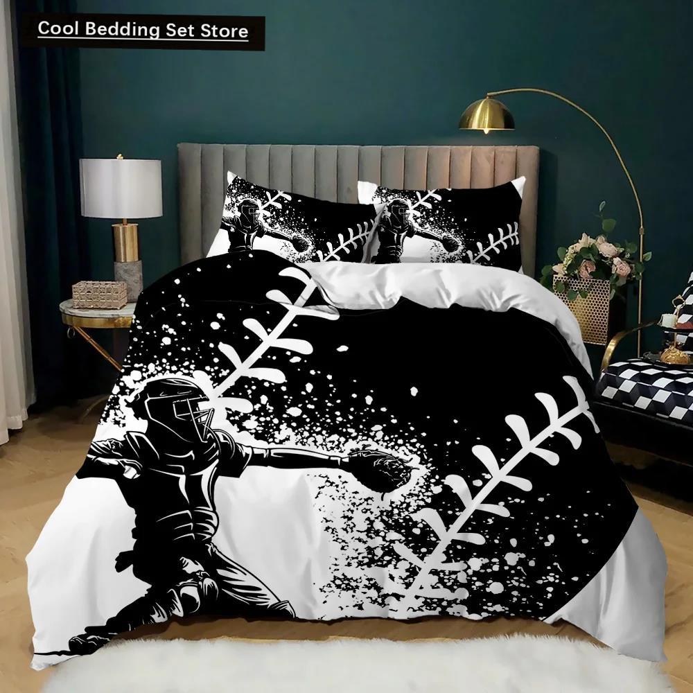 Set husă de plapumă baseball temă sportivă băieți copii set de lenjerie de pat 3D lenjerie de pat baseball mărime dublă queen king poliester husă de plapumă