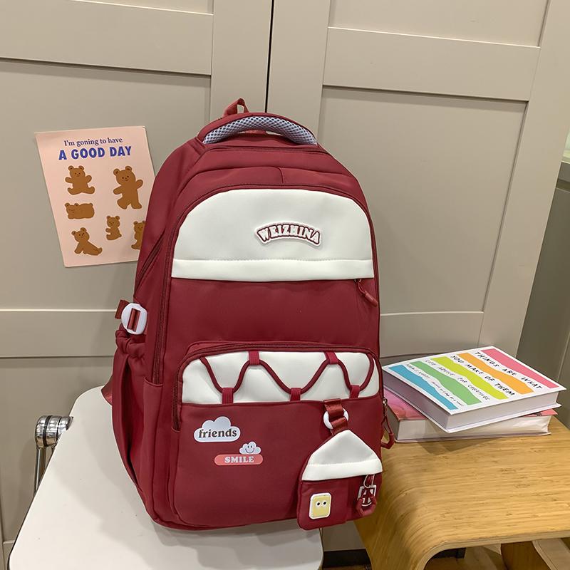 Student Schoolbag Women's Color Contrast Backpack Large Capacity Backpack with Coin Purse