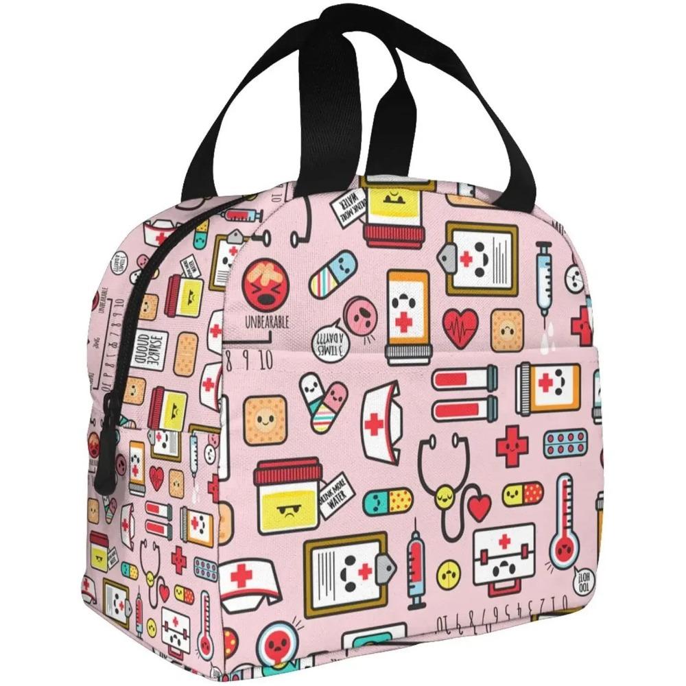 Nurse Theme Lunch Bag for Women Insulated Tote Bag Reusable Cooler Lunch Box for Work Picnic Travel