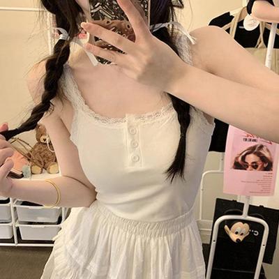 Lace Camisole Tank Top for Women - Summer Sexy Hot Girl Style with Chest Pad and Slimming Fit