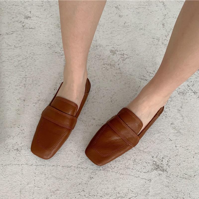 Fashion Spring Square Toe Slip On Women Loafers 2025 High Quality Low Heels Sheep Skin Flat Shoes British Style Casual Women Flat Shoes