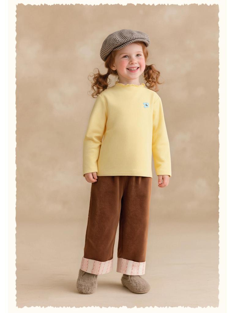 Tongbei 2025 Winter Girls' Cute Lace Collar T-shirt - Korean Style