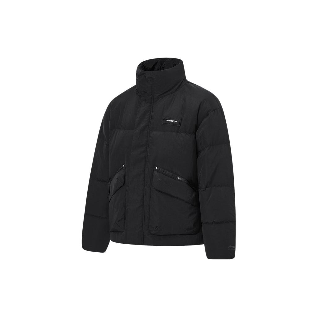 Li Ning CF Suo Stand Collar Short Solid Color Down Jacket Unisex Jacket Black AYMT281-1