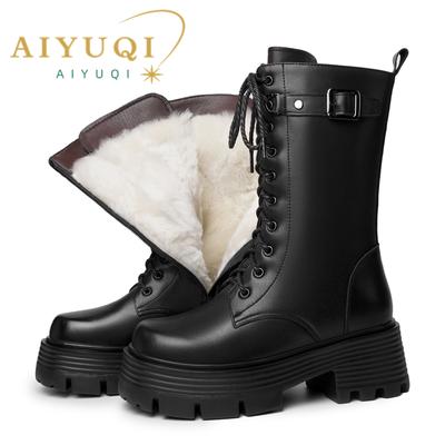 Fashion AIYUQI Women's Winter Shoes 2025 New Genuine Leather Women's Biker Boots Large Size 41 42 43 Warm Platform Women's Snow Boots