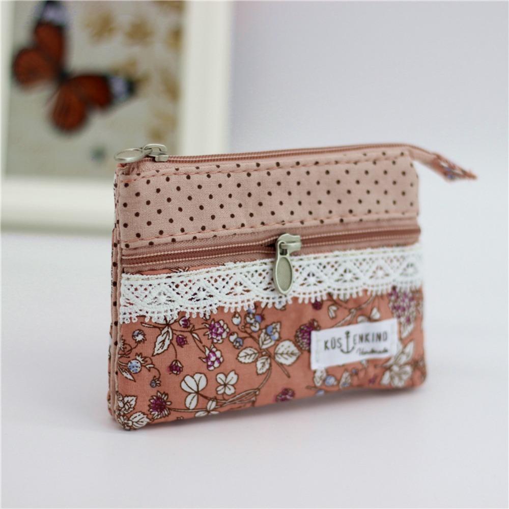 Fashion Flower Multi-layer Cotton Fabric Coin Purse Women Card Wallet Small Change Bag Retro Canvas Female Hand Purses Pouch New