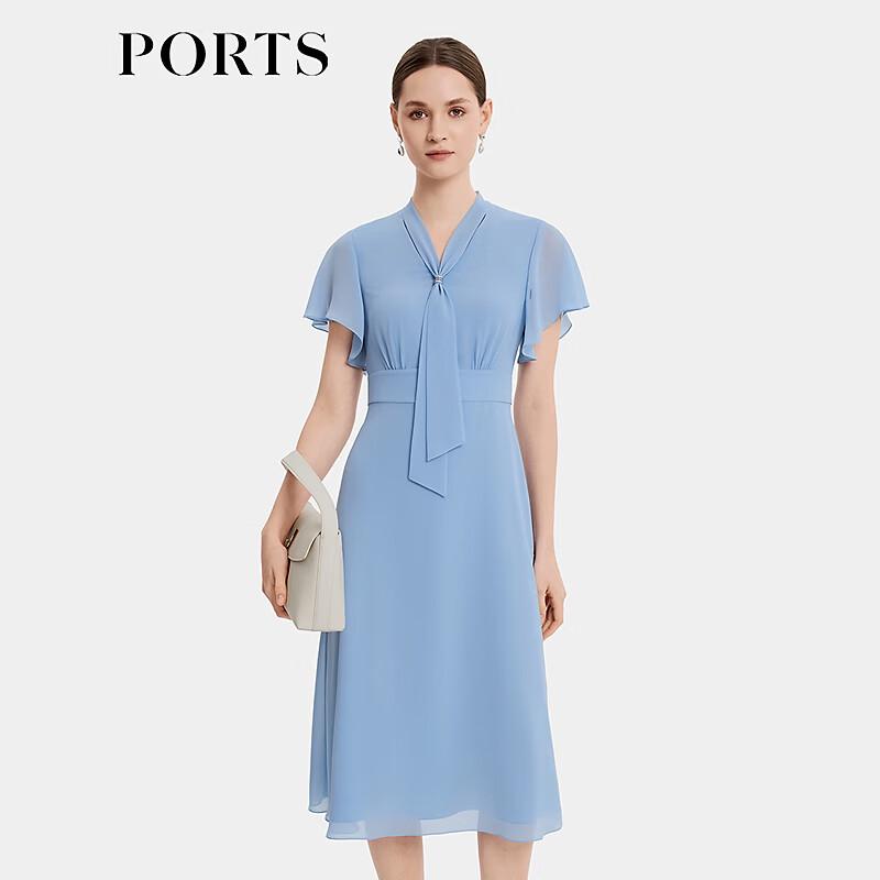 PORTS Women's Spring 2026 Sky Blue Tie-Neck Midi Dress