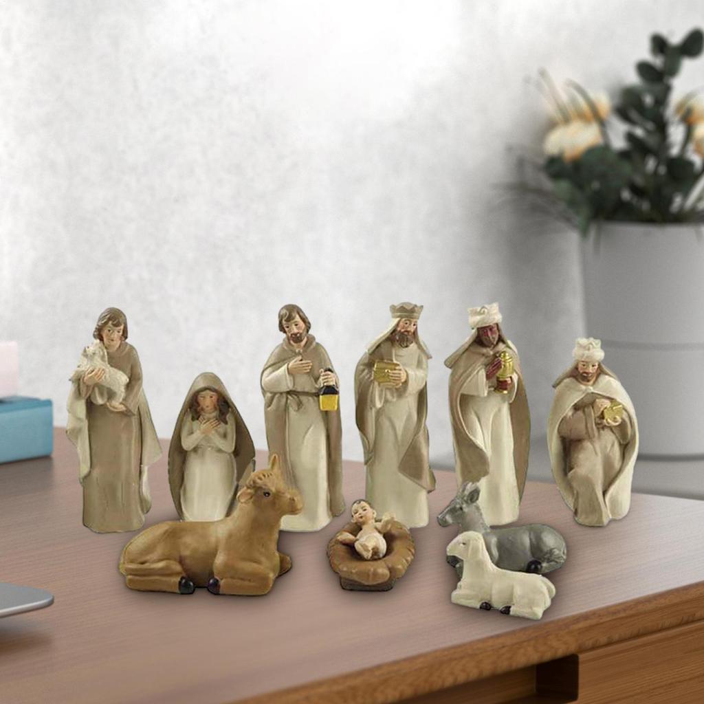 Christmas Nativity Figurines Resin Tabletop Nativity Scene Figures Small Christmas Figurines Decor for Living Room Bedroom Study