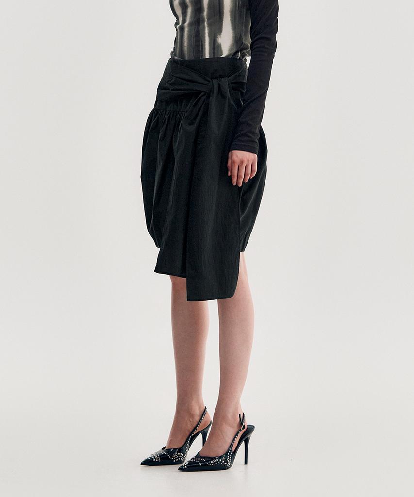 Kimjisu Pleated Tie Volume Skirt _ Black