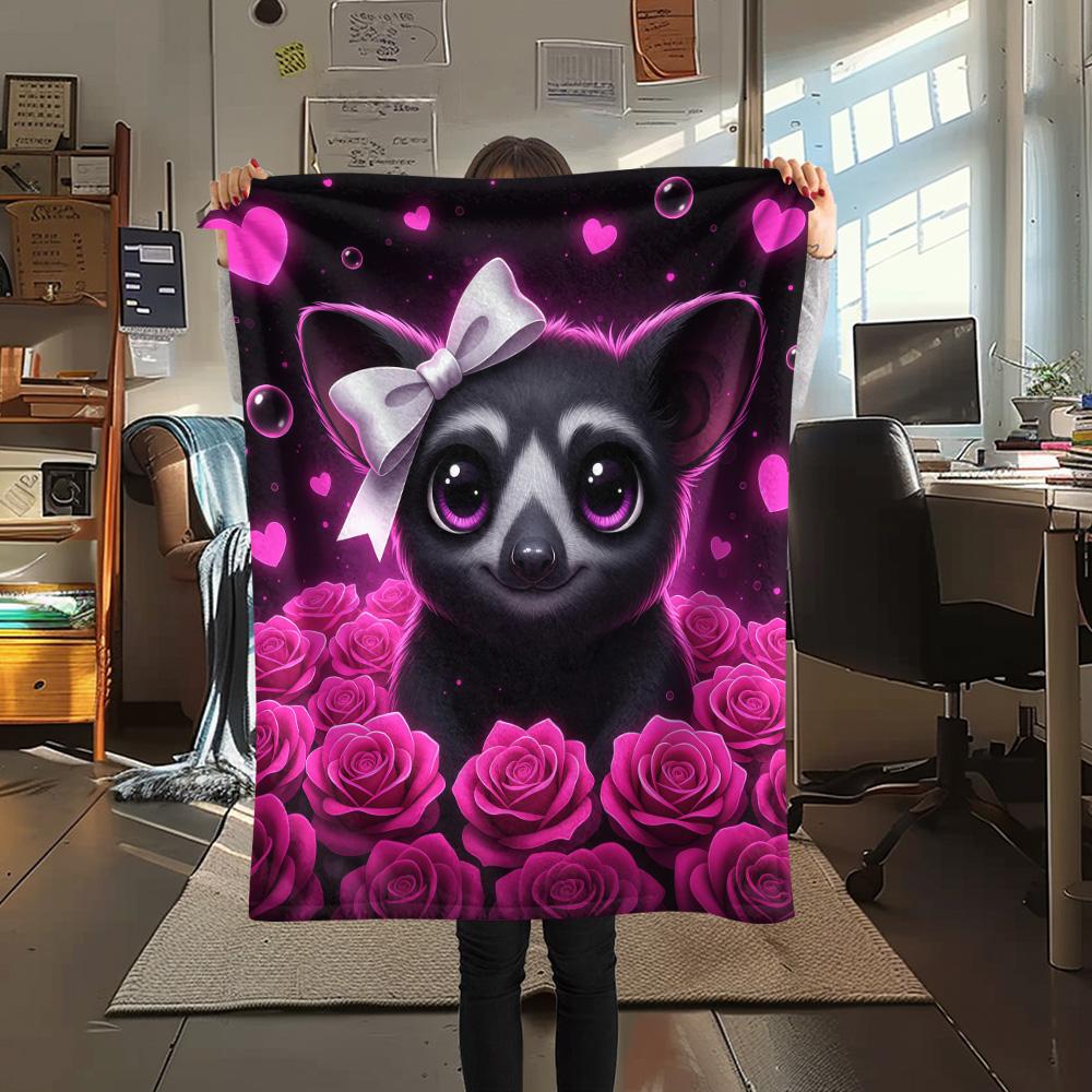 1PC Gothic Kawaii Print Flannel Blanket, High quality Comfortable for All Seasons, Home Decor, Warmth and Comfort, Perfect for Christmas Gifts