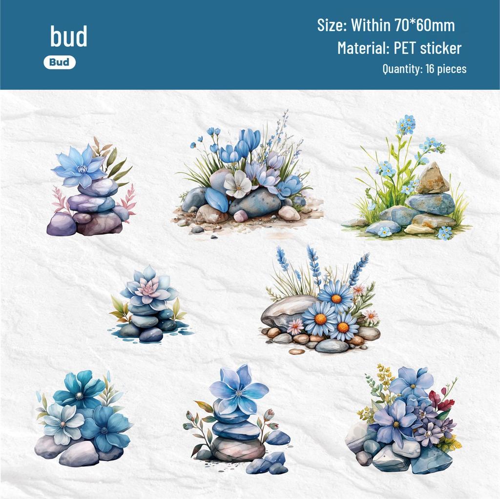 RetroStory Grit: Budding Lotus Letter Series Sticker Pack - 16 Sheets, 6 Styles for Journal Decoration.