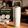 800ml Ceramic Coated Tumbler with Straw Large Capacity Insulated Water Bottle Leakproof Detachable Handle Tea Infuser for Travel