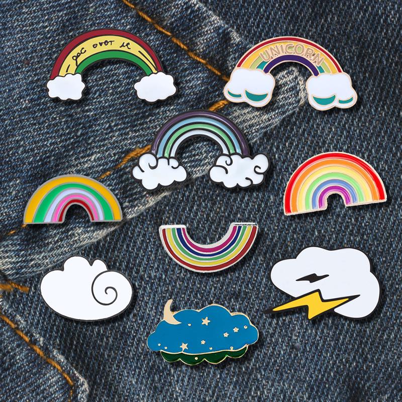 Rainbow Brooch: Cute Japanese Cartoon Girl & Cloud Lightning Backpack Pin
