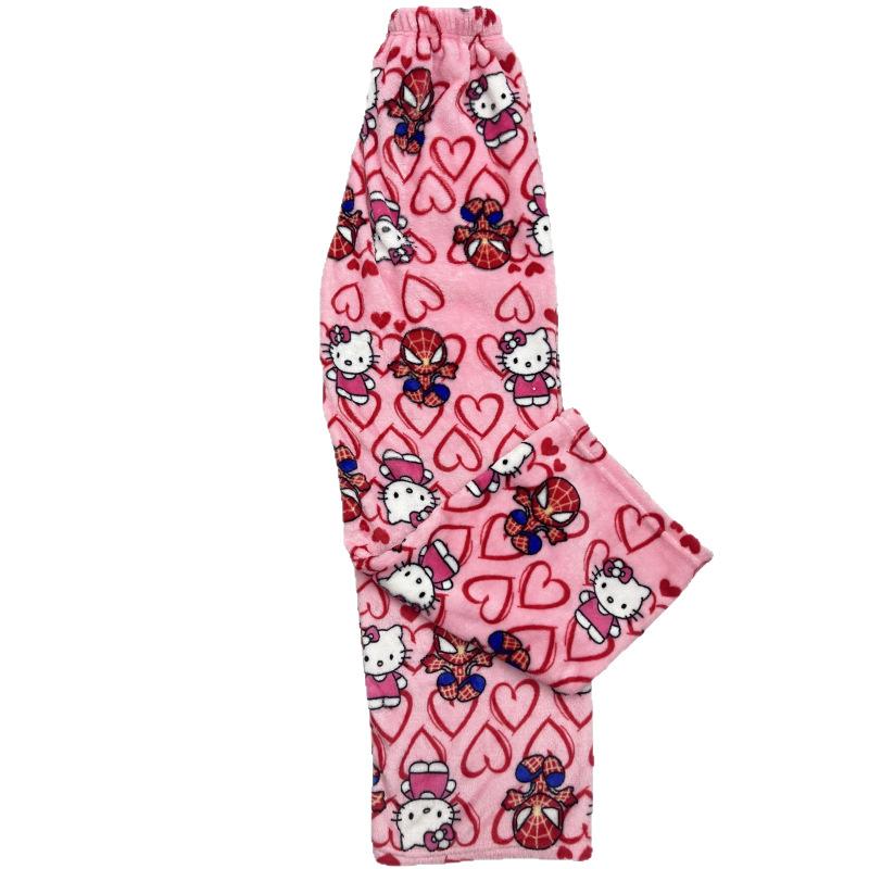 Cartoon Print Lounge Pants for Women – Fleece-Lined, Loose Fit, Winter Warm Sleep Pants