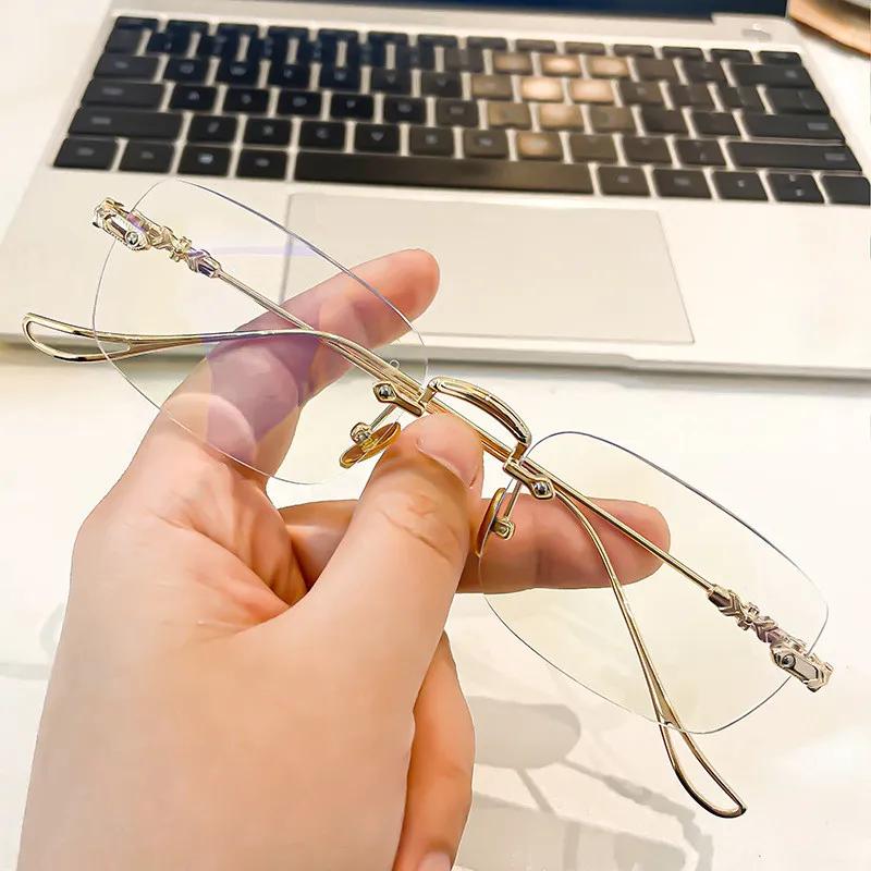 Anti Blue Light Blocking Rimless Reading Glasses Women Men Square Rimless Presbyopic Glasses Diopters +0 1.0 1.5 to 4.0 1.5