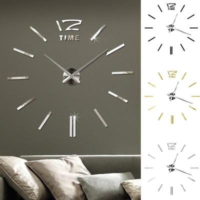 DIY Large Number Wall Clock 3D Mirror Sticker Modern Home Office Decor Art Decal