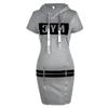 Frauen Mode Brief Muster Hoodie Casual Kurzarm Kordelzug Zipper Hoody Bodycon Kurzes Kleid