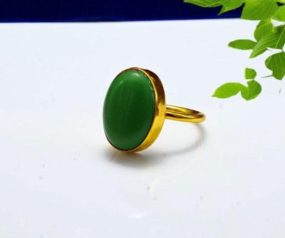 Ring mit grünem Onyx-Edelstein, Ovaler Ring, Gelbgoldring, Handgefertigter Ring, 925 Sterlingsilber, Statement-Schmuck