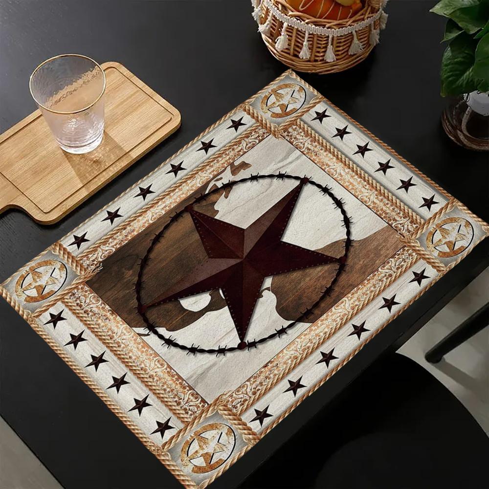 

4PC Western Stars Placemats for Dining Table Autumn Thanksgiving Seasonal Holiday Decoration Rustic Washable Table Mats 30x45cm-4PC
