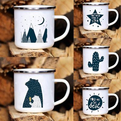 Camping Tasse Kaffee Mond Stern Berg Druck Emaille Tasse Kreative Kaffee Wasser Milch Tassen Edelstahl Tasse Bier Tassenhe Tassen