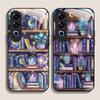 Purple Crystal Bookshelf Pattern Tempered Glass Phone Case for OnePlus 13R 12 11 10 9 Nord CE4 3 2 Lite ACE2 ACE3 Pro Hard Cover