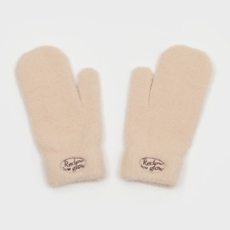RECLOW FLUFFY LOGO MITTEN GLOVE BEIGE
